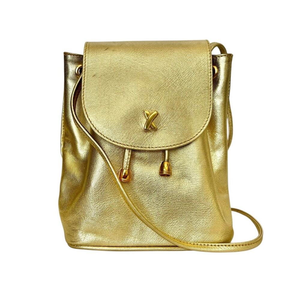 Vintage Paloma Picasso Gold Italian Leather Drawstring Crossbody Bucket Bag
